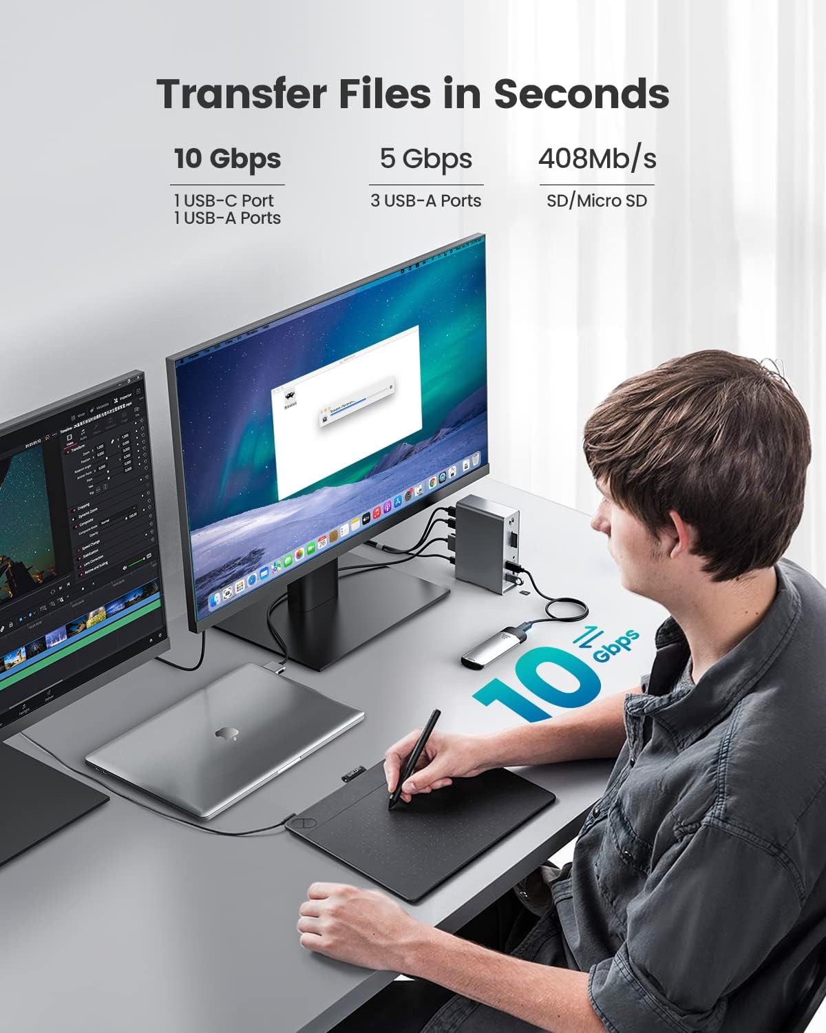 GIISSMO card reader and USB ports close-up speeding media transfers