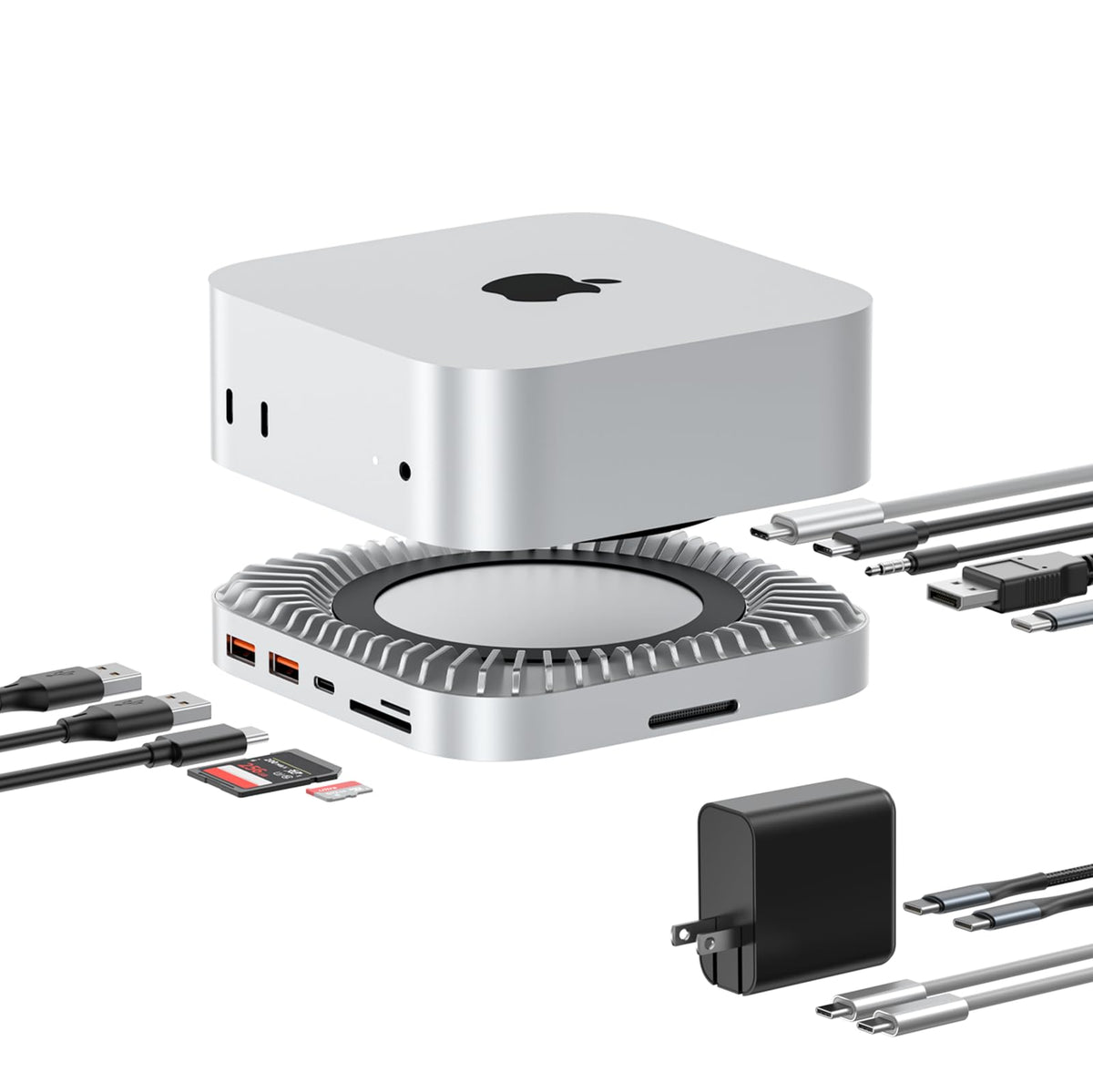 GIISSMO Mac mini M4 dock front view for a clean, centralized workstation.