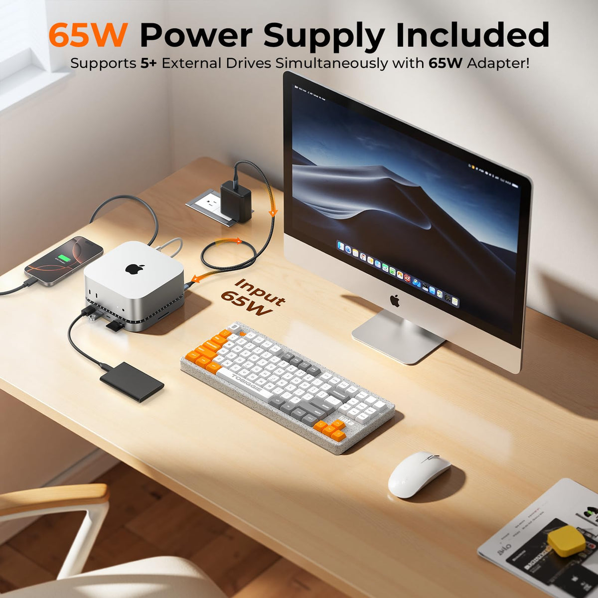 GIISSMO Mac mini M4 dock shows 10Gbps USB ports for fast data transfers.