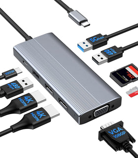 GIISSMO USB-C docking station front view with 9 ports for productivity