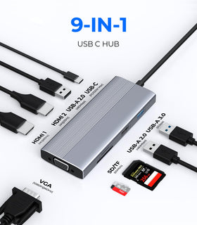 GIISSMO hub close-up of HDMI, VGA, and USB-A ports