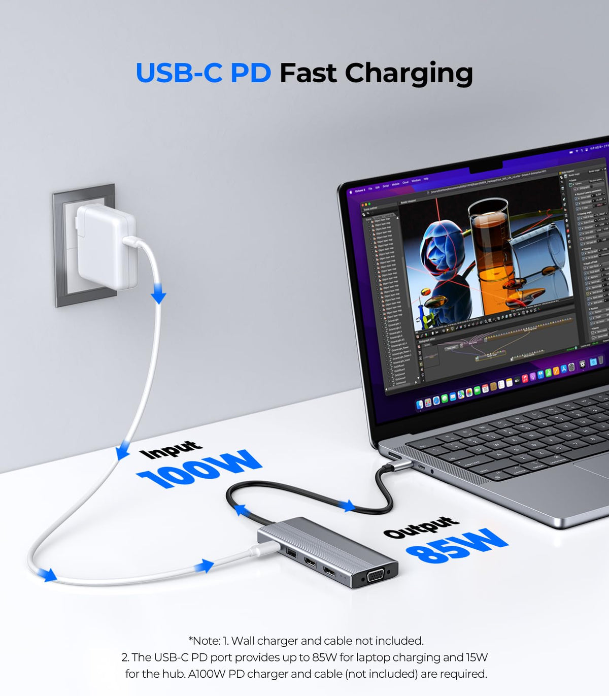 GIISSMO 100W PD port powering a laptop while docked