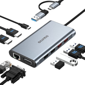 GIISSMO USB docking station showing a triple-monitor setup for enhanced productivity