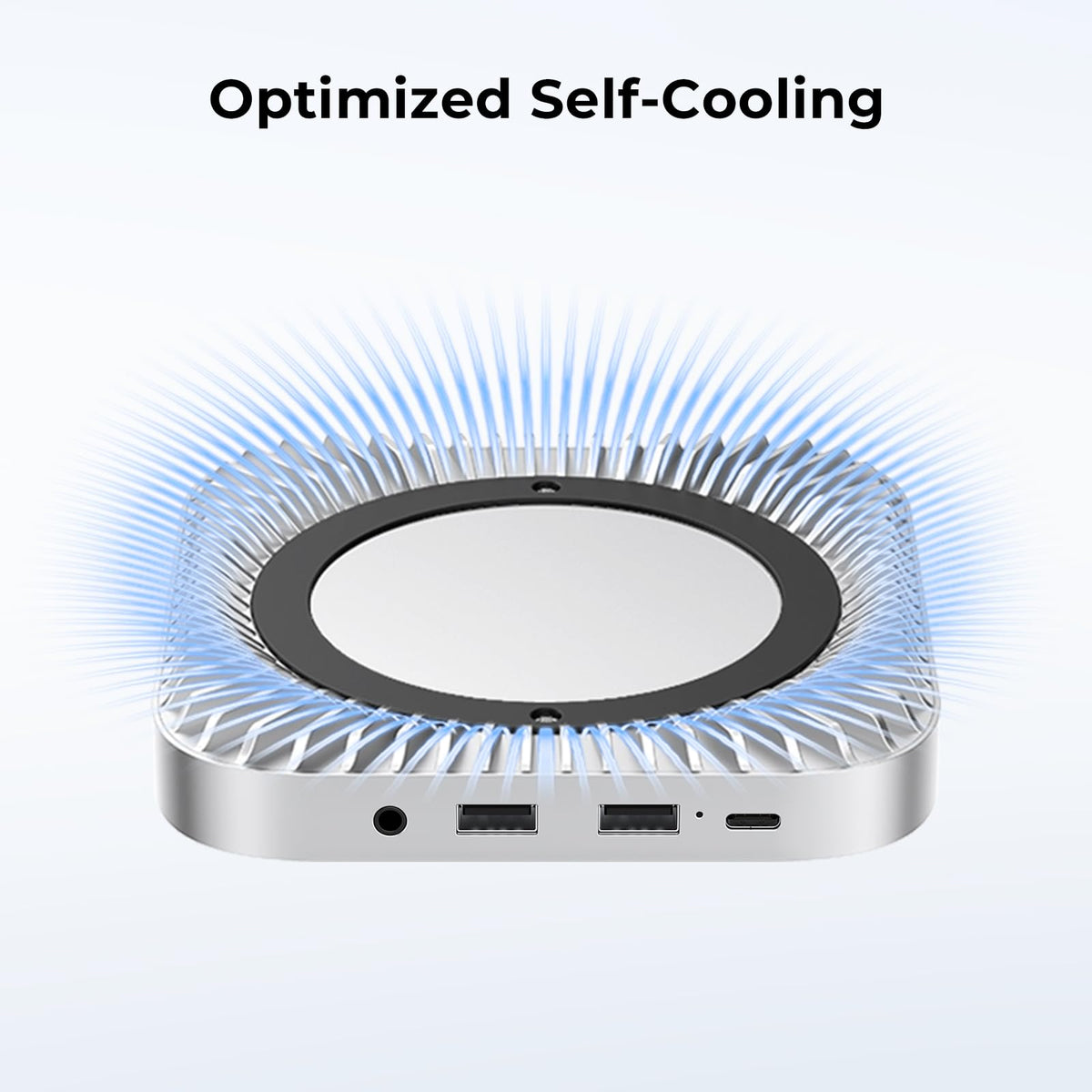 GIISSMO with Mac mini mounted illustrating elevated stand improving airflow and cooling