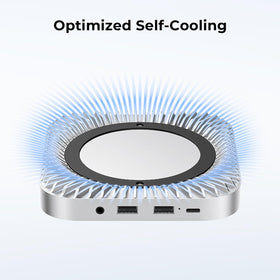 GIISSMO with Mac mini mounted illustrating elevated stand improving airflow and cooling