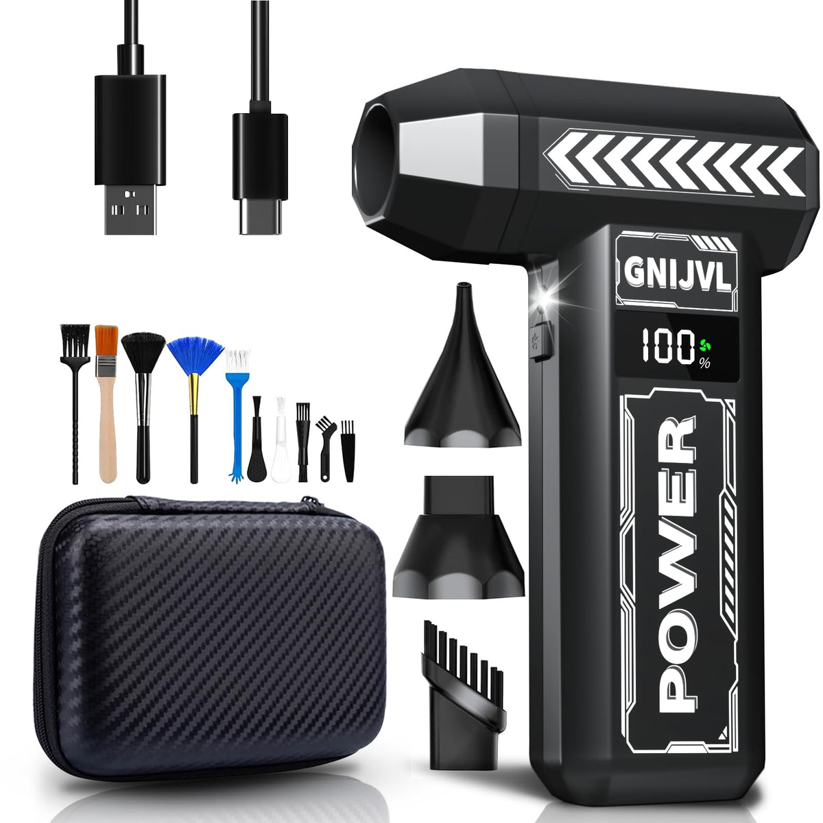 GNIJVL Compressed Air Duster with LED light for clear visibility during cleaning.