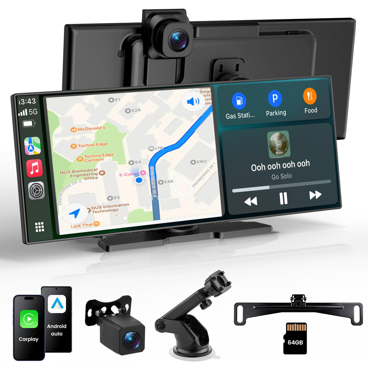 Gikktdr 11.5-inch portable CarPlay screen front view for quick setup and improved visibility.