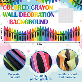 Gilprop crayon wall decor with adhesive dots for easy setup in classrooms.