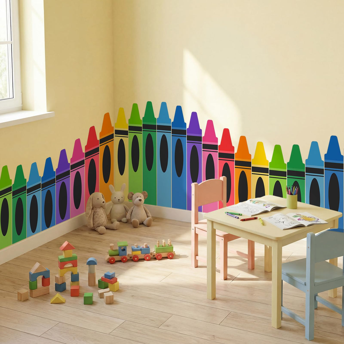 Gilprop rainbow crayon wall banner brightens classrooms and inspires creativity.