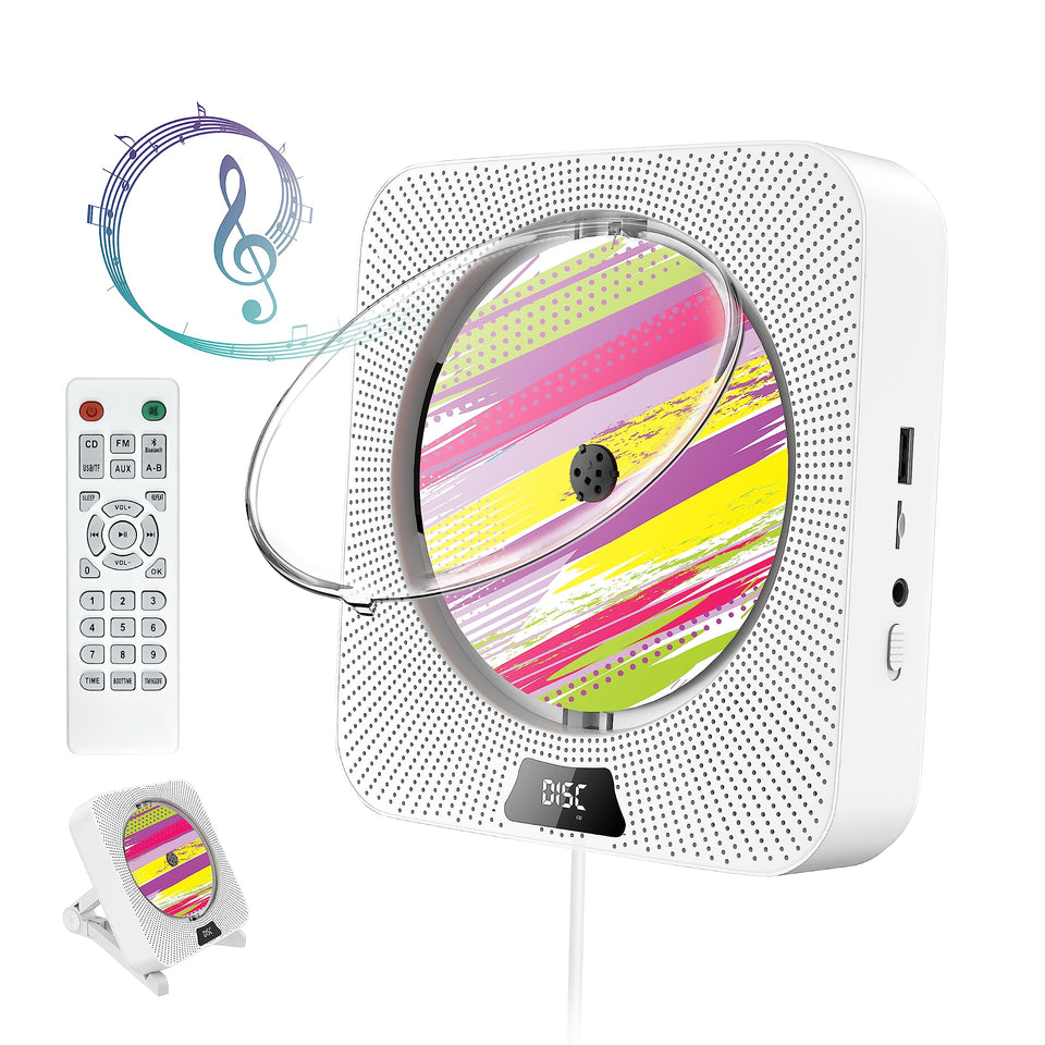 Gimigo front panel wall‑mounted showing playback and radio benefits