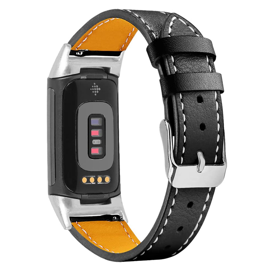 Gimuk genuine leather strap front view showing sleek black finish and classic buckle benefit