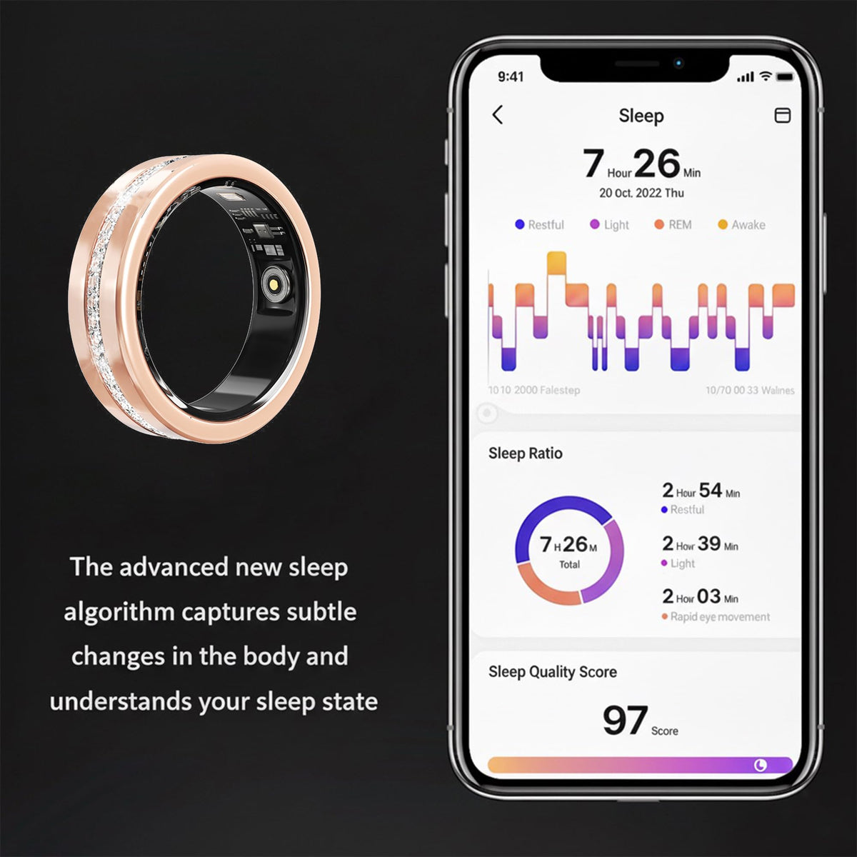 GINIXPIONE Diamond Smart Ring health metrics display for activity insights