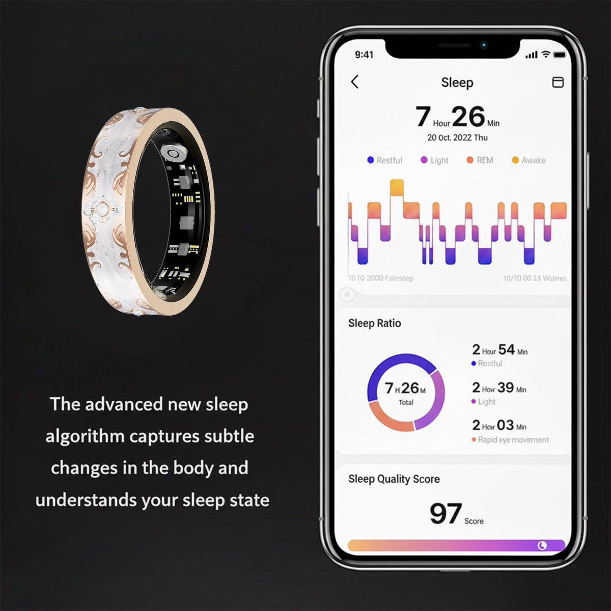 GINIXPIONE smart ring during workout showing steps and calories