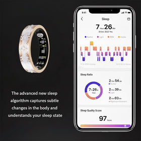 GINIXPIONE smart ring during workout showing steps and calories