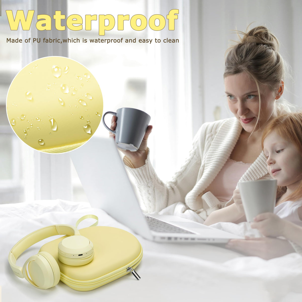 Ginsco case shields headphones from moisture, ideal on rainy commutes.
