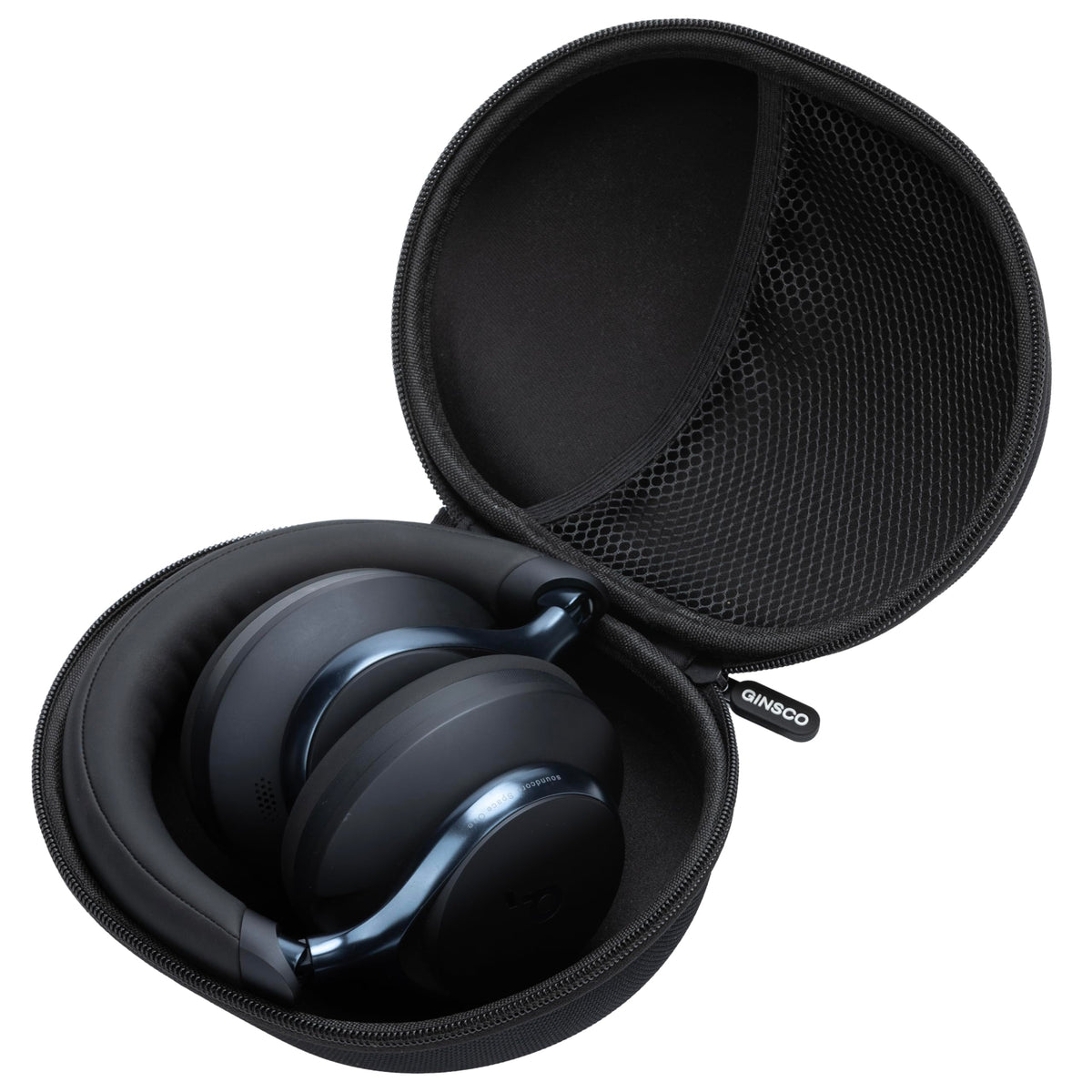 Ginsco front zippered arch case protecting headphones on the go