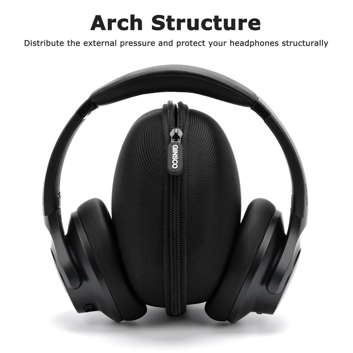 Ginsco headphone case 1680D fabric provides rugged protection on the go.