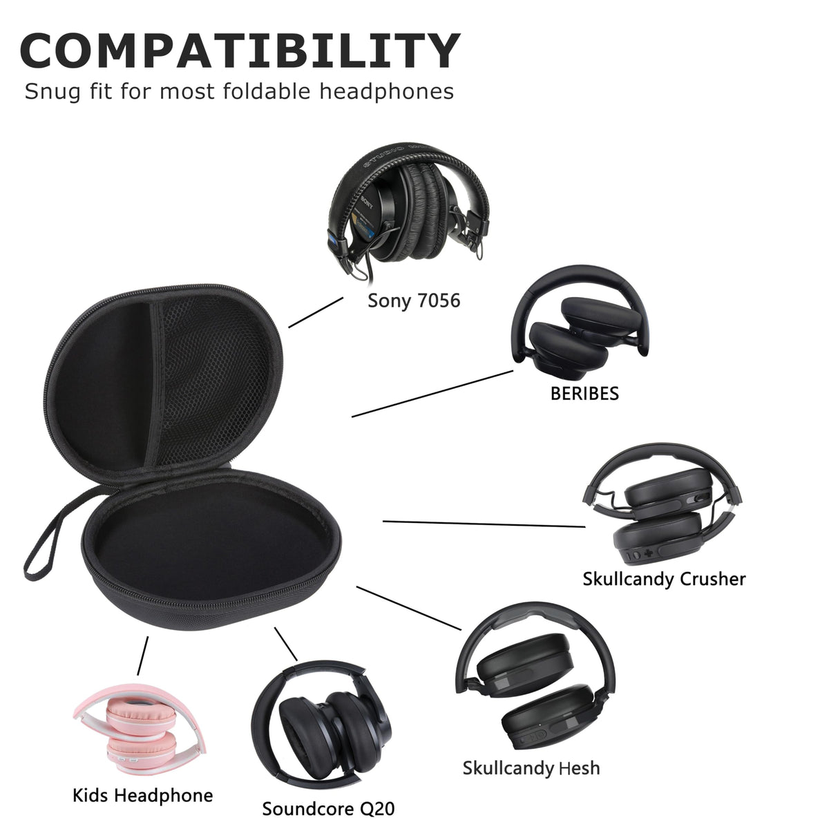Ginsco headphone case EVA hard-shell keeps interior safe from impact.