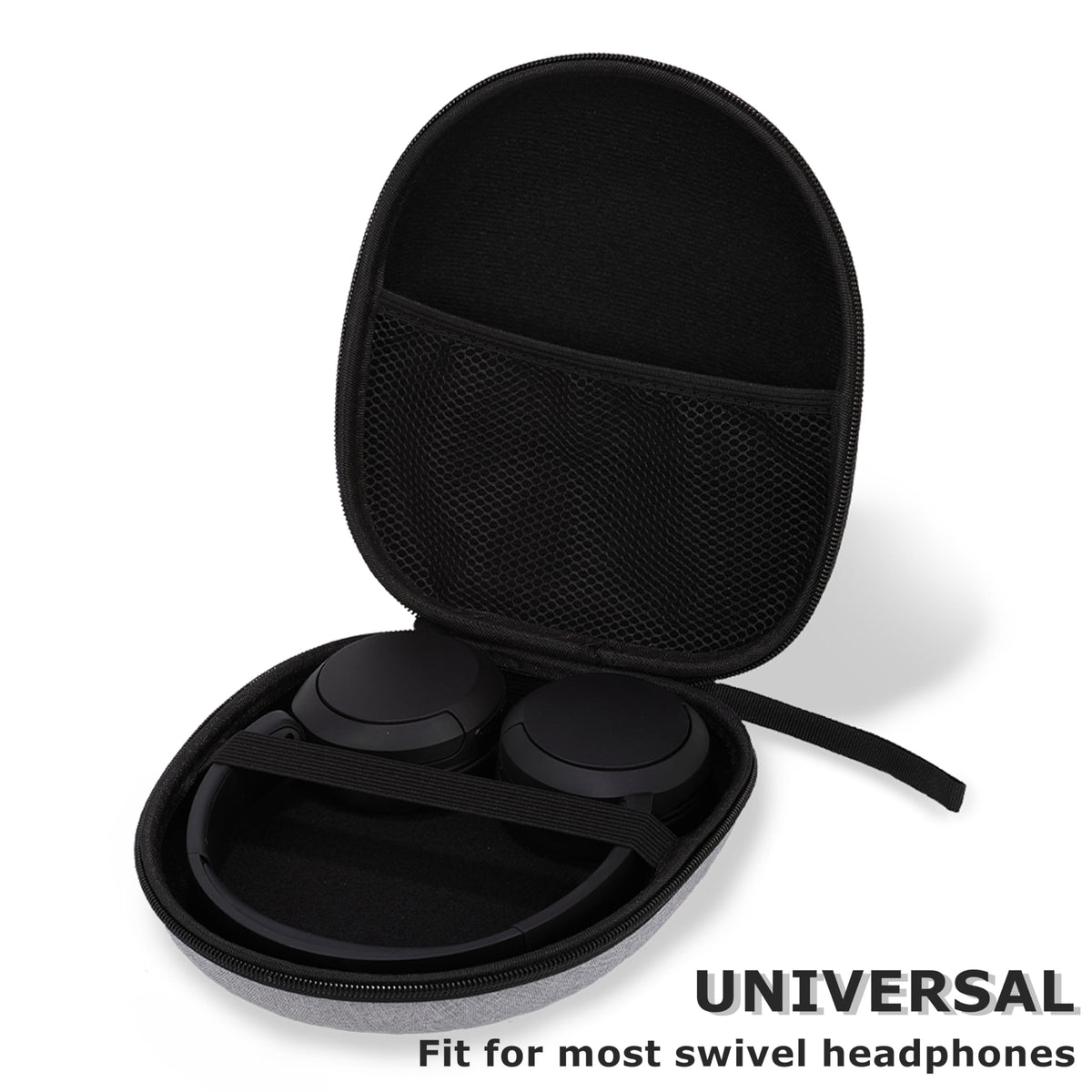 Ginsco gray headphone case bottom view illustrating fit and design.