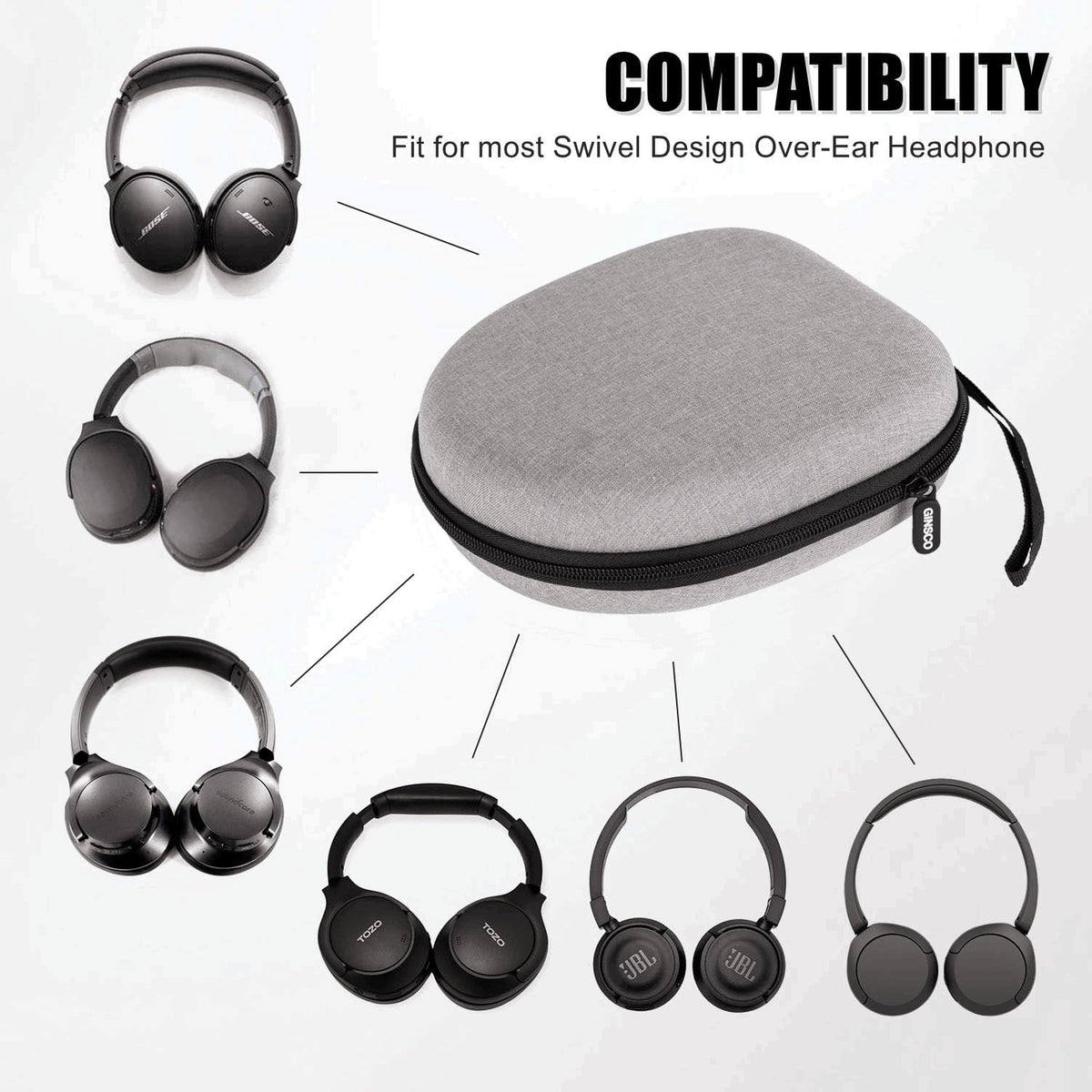 Ginsco universal case gray with carrying strap for portable use.