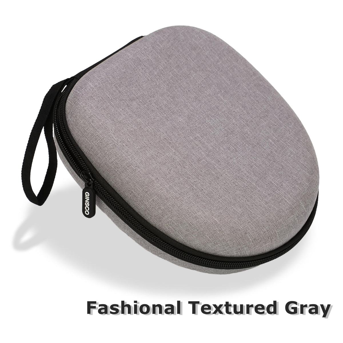Ginsco headphone case gray zipper detail for easy access.