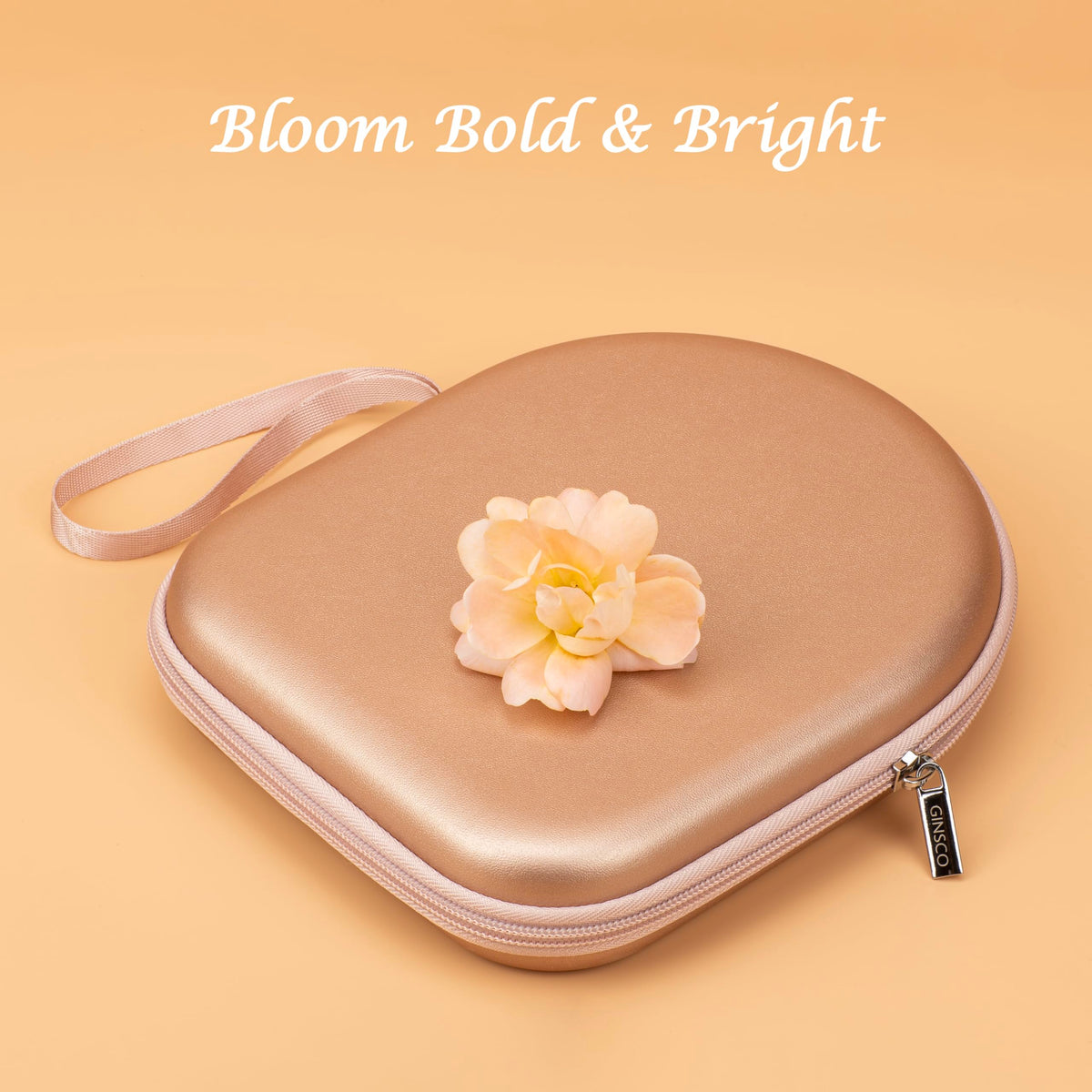 Ginsco rose gold compact-fit case ideal for travel and everyday carry.