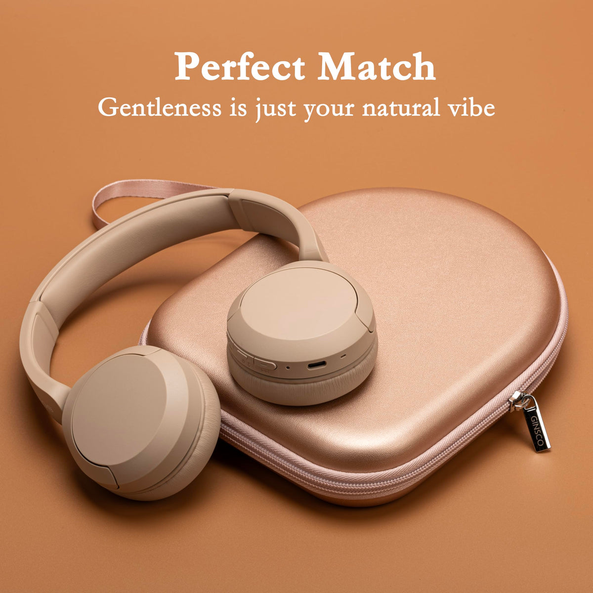 Ginsco rose gold case zipper-open view shows quick access.