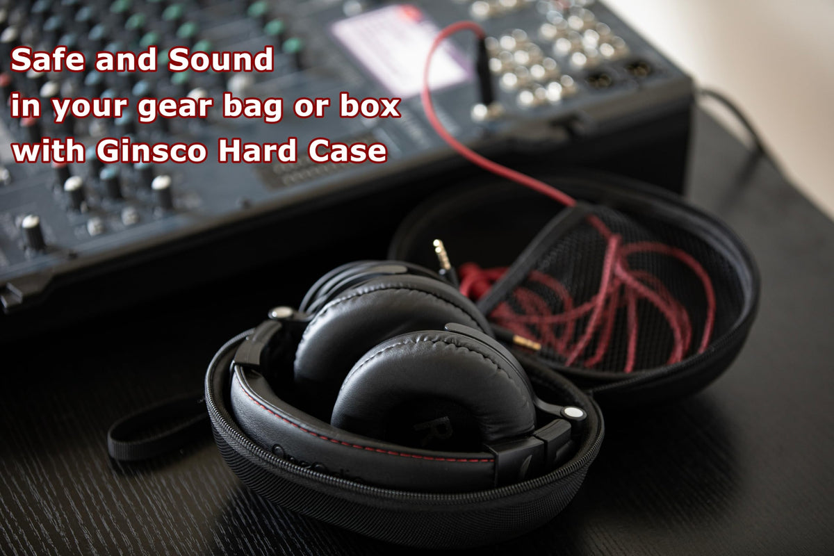 Ginsco case with studio headphones inside demonstrating secure fit