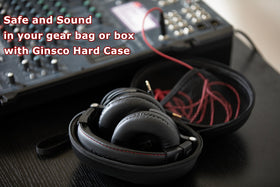 Ginsco case with studio headphones inside demonstrating secure fit