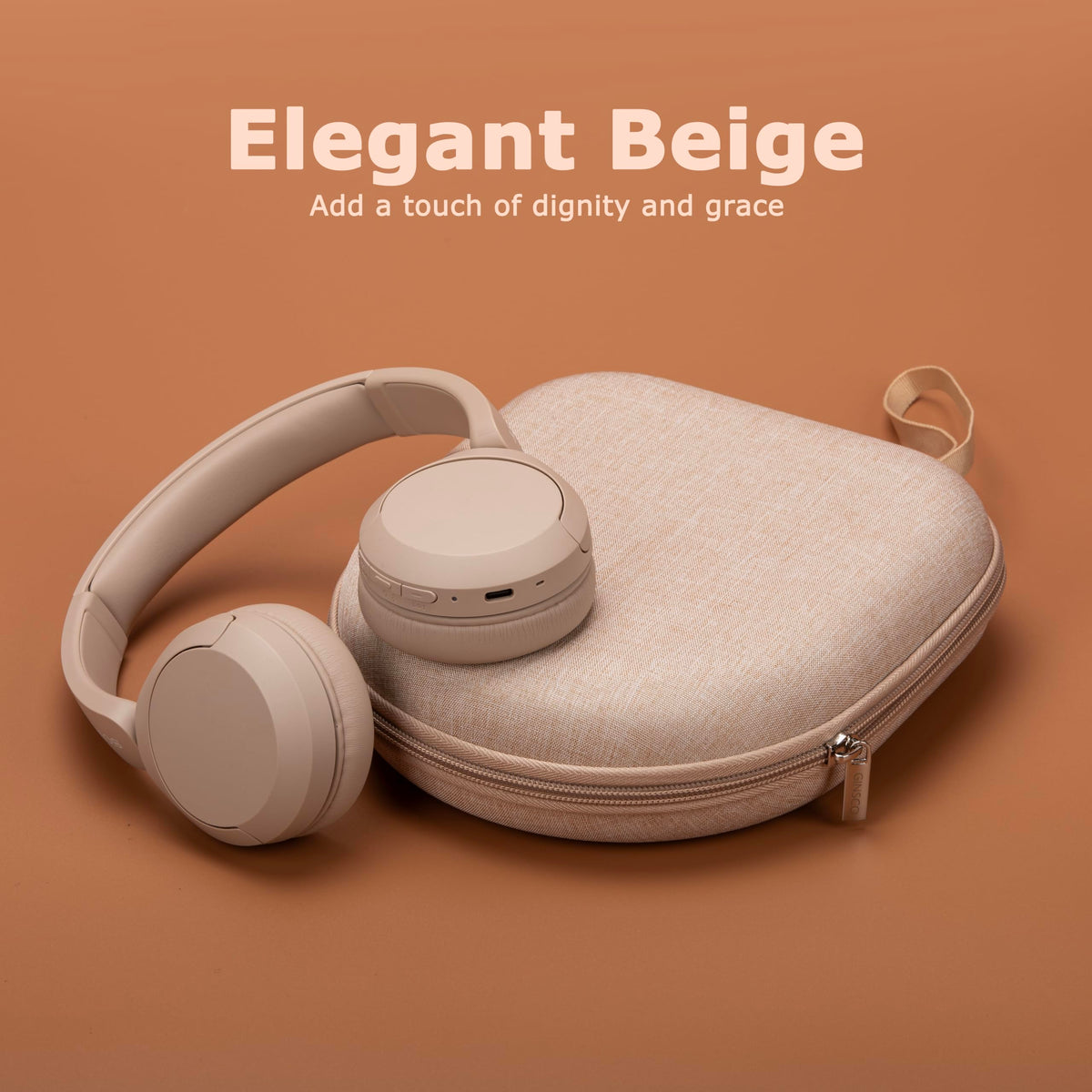 Ginsco beige case interior pocket keeps charging cables organized and ready.