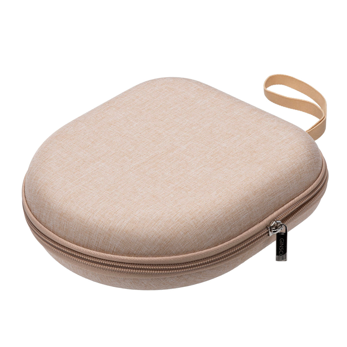 Ginsco universal headphone case beige with zipper closure protecting headphones on the go.