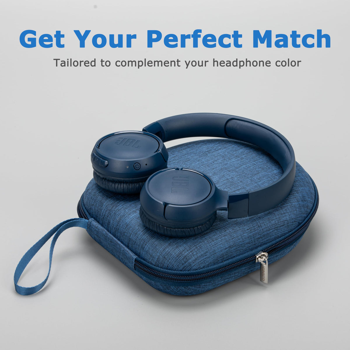 Ginsco universal headphone case blue top view highlights compact travel design.