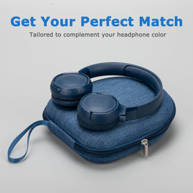 Ginsco universal headphone case blue top view highlights compact travel design.