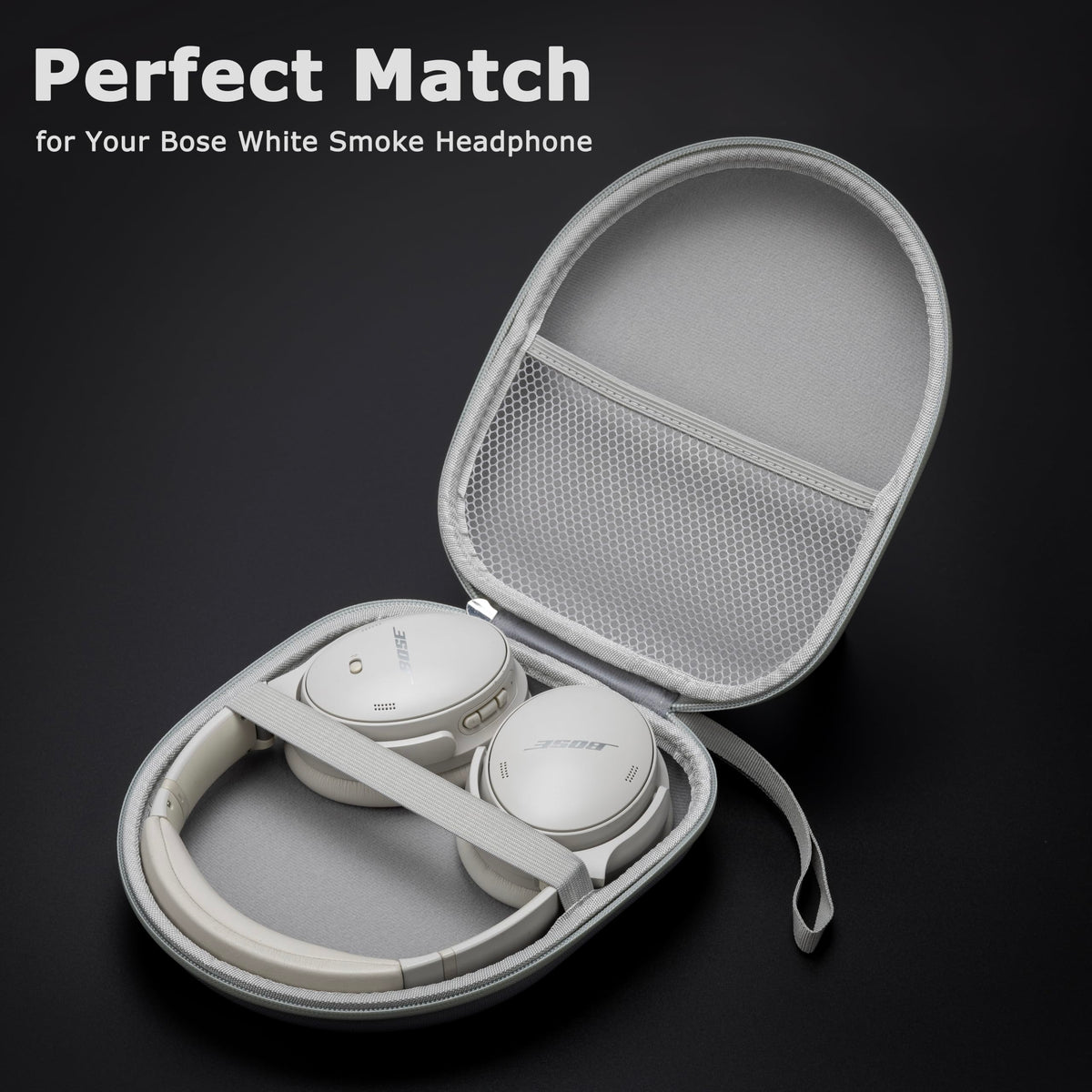 Ginsco interior with elastic strap keeps headphones secure.