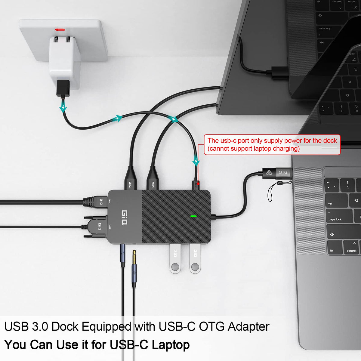 Giq USB C docking station ethernet port highlight for fast wired network