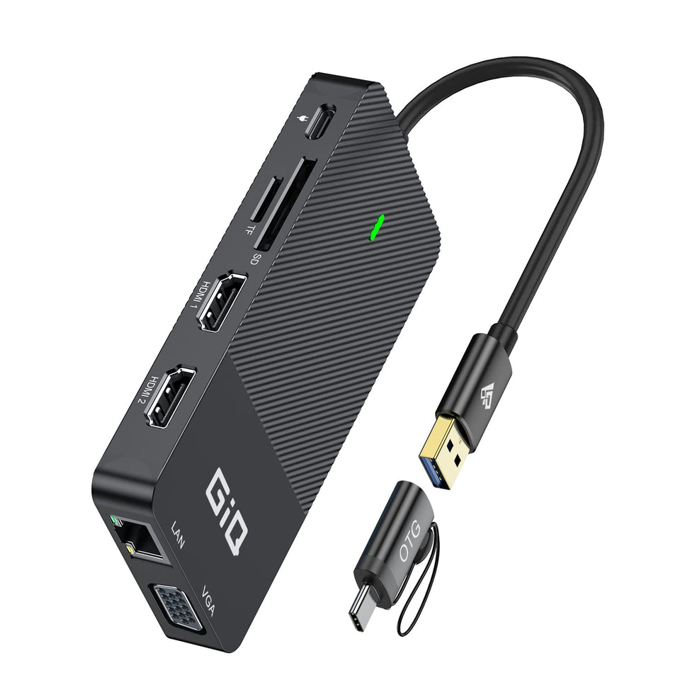 Giq USB C docking station front view with accessible ports for quick setup