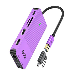 Giq USB-C docking station in purple front view showing compact design for desk setup