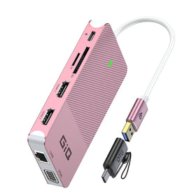Giq USB-C Docking Station rose gold front view for a sleek desk setup