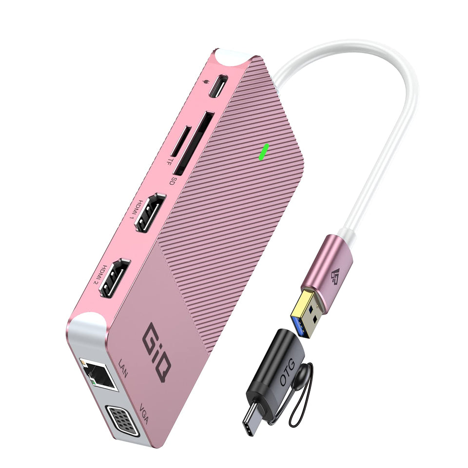 Giq USB-C Docking Station rose gold front view for a sleek desk setup