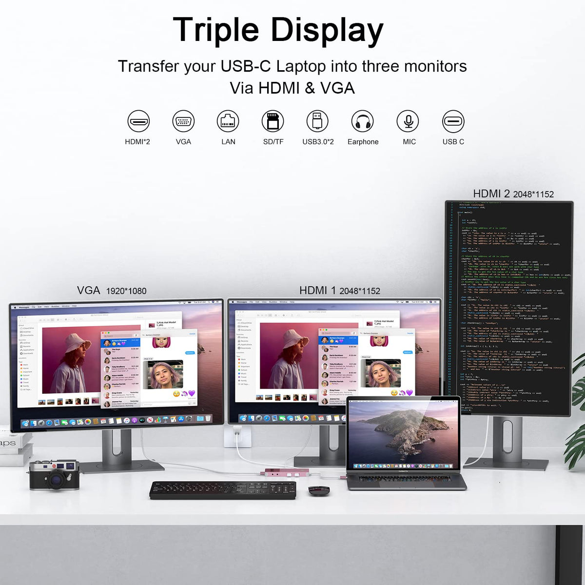 Giq USB-C Docking Station rose gold supports triple displays for expanded productivity