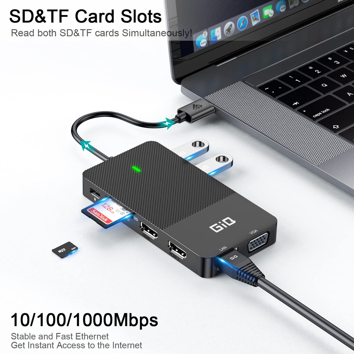 Giq USB C docking station travel-compact form factor ideal on the go