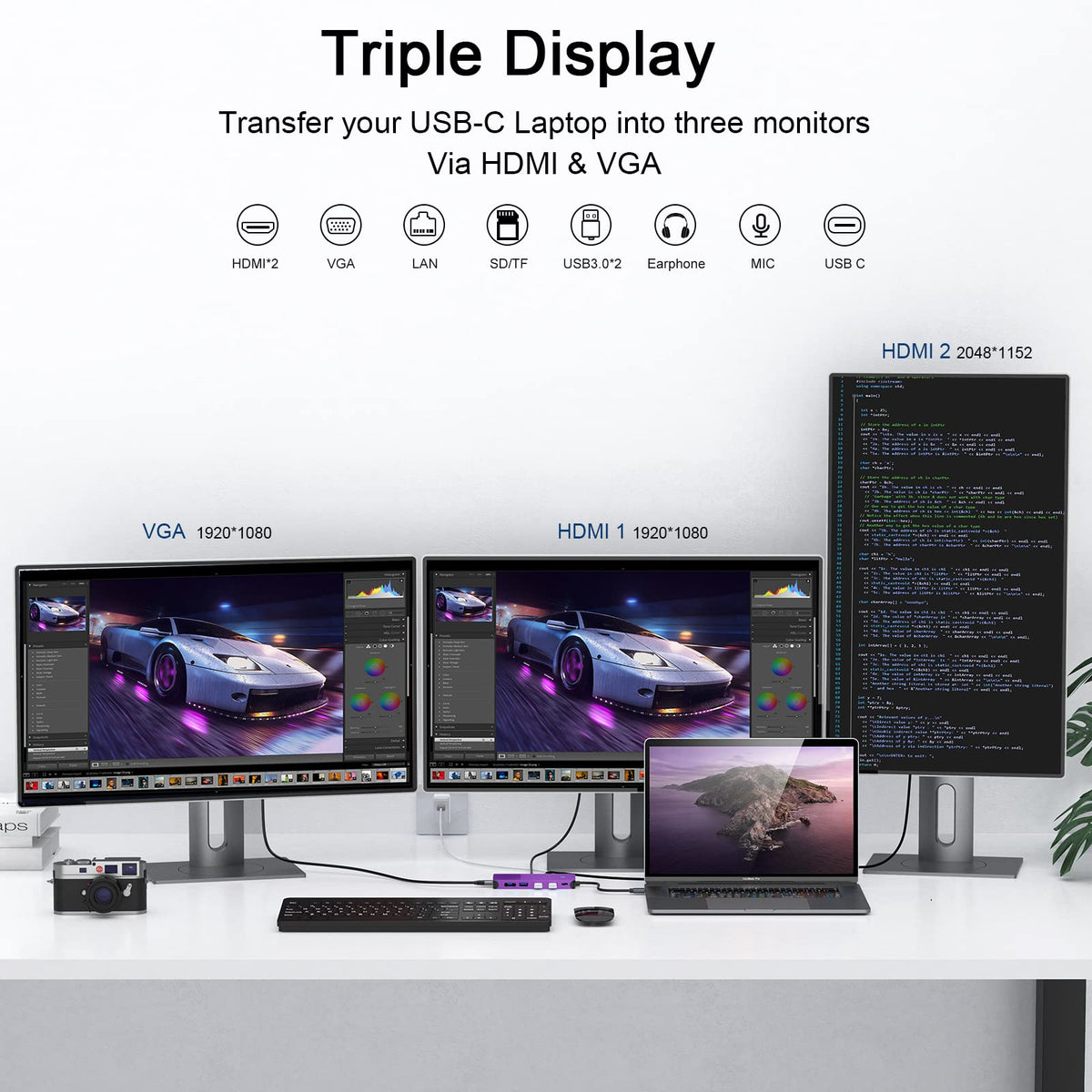 Giq USB-C docking station USB 3.0 ports for fast data transfer and peripherals