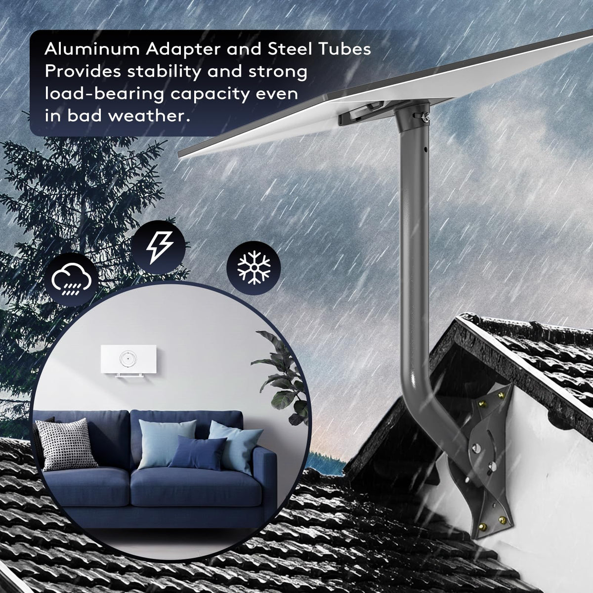 Gitaobac mount installed on roof eave demonstrating secure fixation for wind resistance