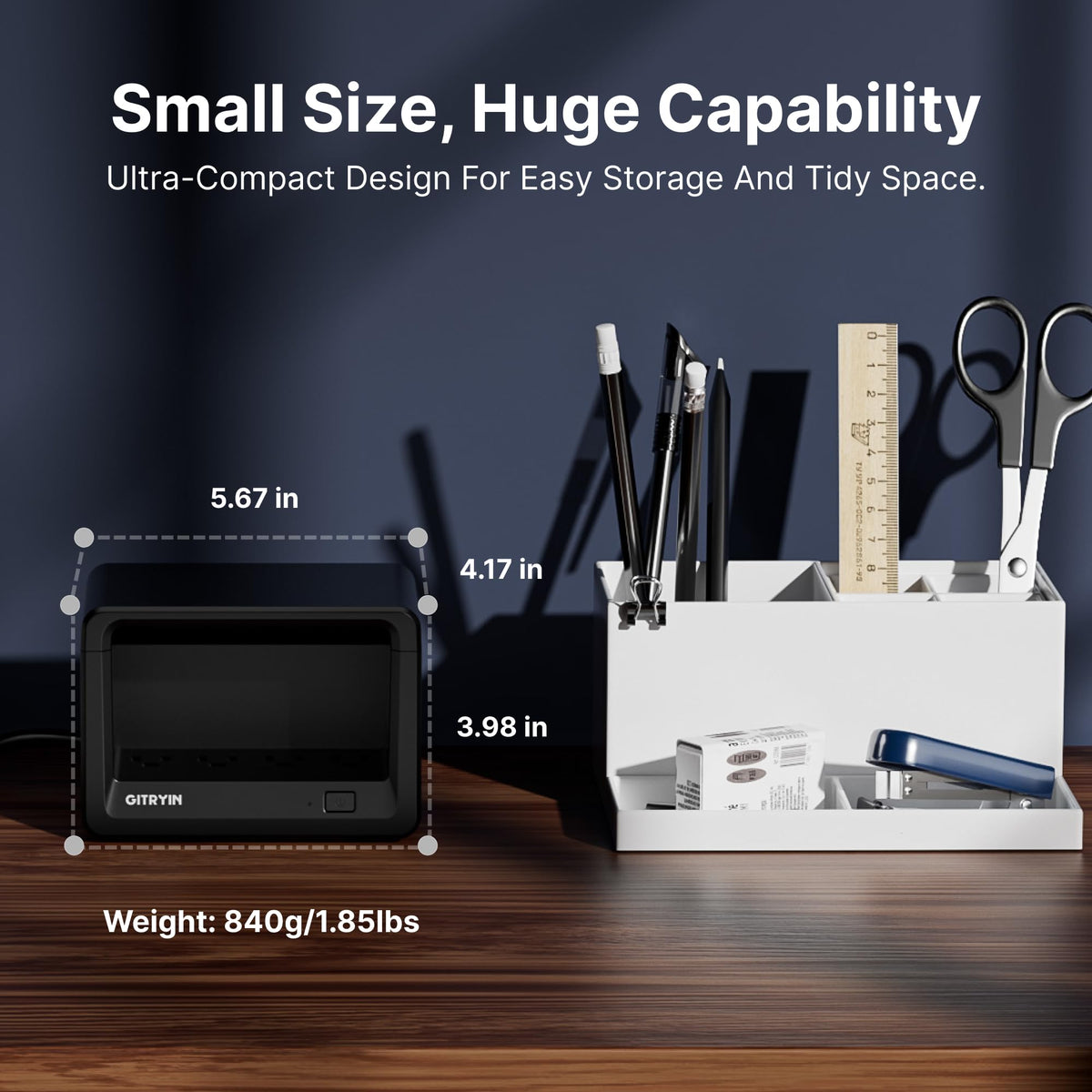 Gitryin side profile showing slim thickness and scale for easy storage and travel