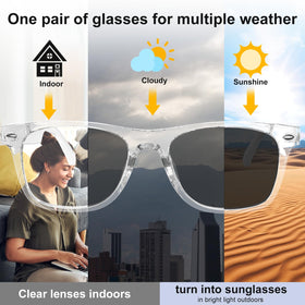 Giwbeiv AI smart glasses color-change lens adapts to light for eye comfort.