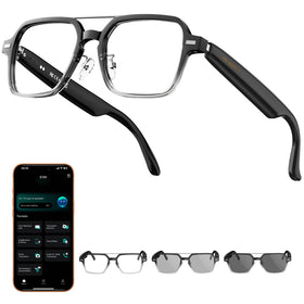 Giwbeiv front packaging and frame showing sleek aviator design and benefit of easy wearable audio