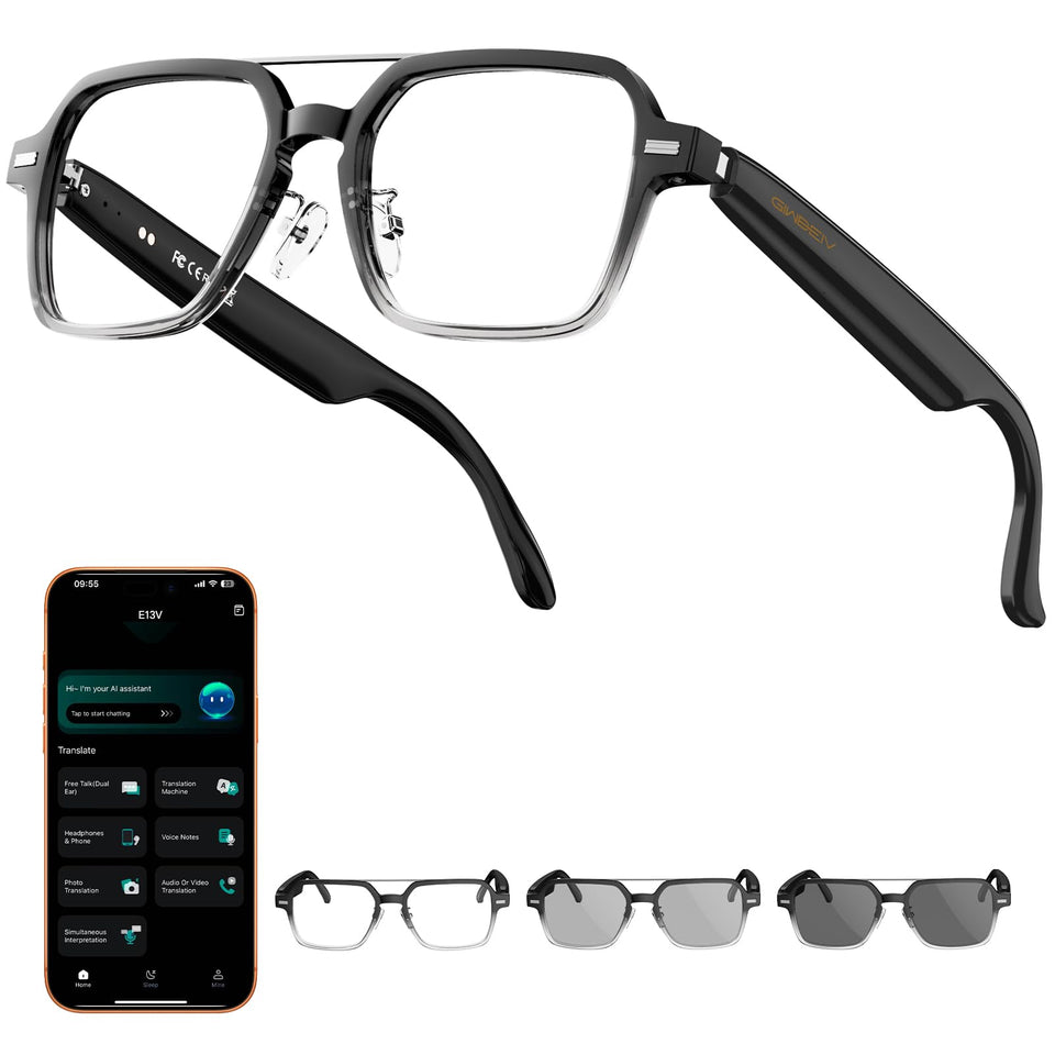 Giwbeiv front packaging and frame showing sleek aviator design and benefit of easy wearable audio