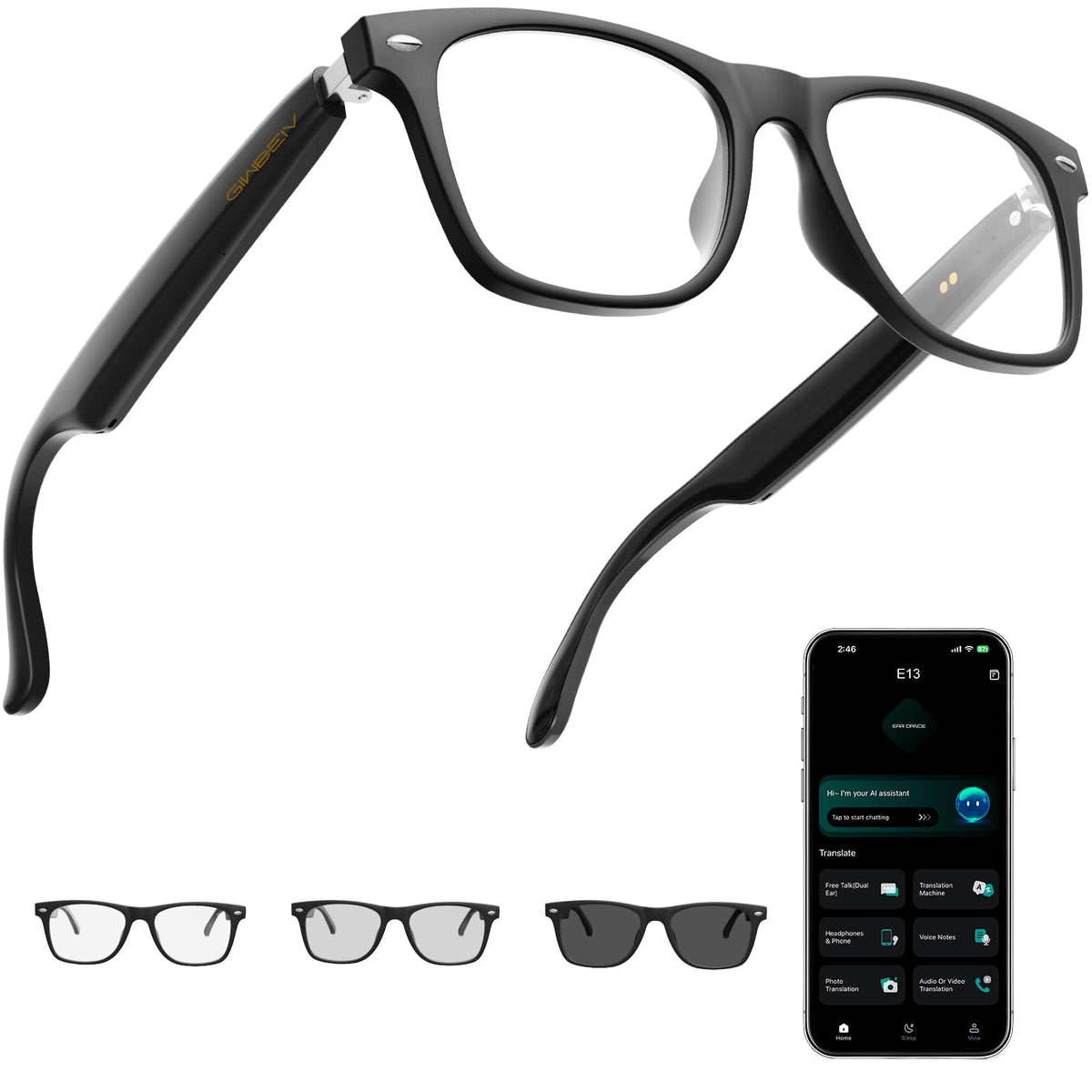 Giwbeiv front view showing sleek frame and branding, stylish protection for daily wear
