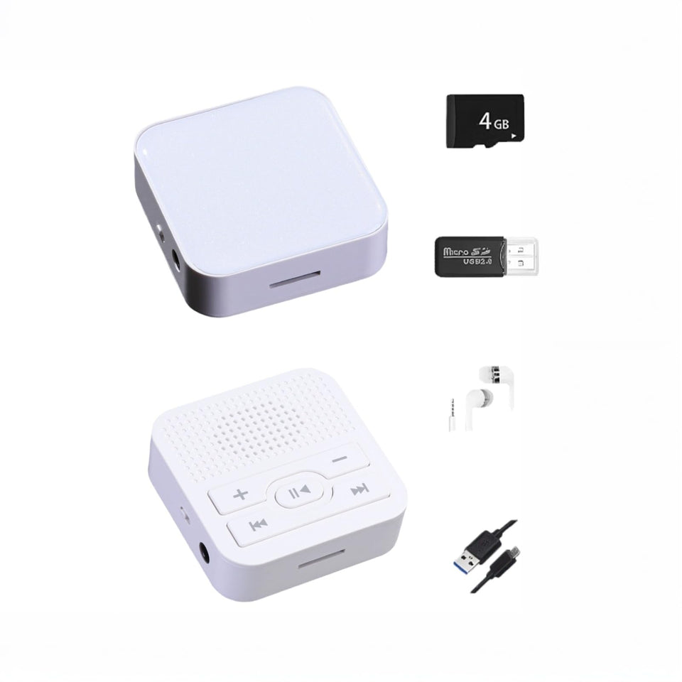 GizmoGlee MP3 player with pearlescent white panel for stylish, distraction-free listening on the go