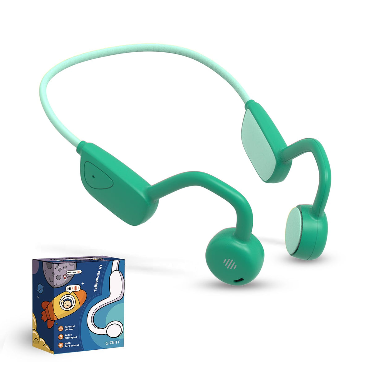 Giznity Kids open-ear headphones show open-ear design for aware listening.
